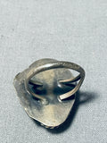 Very Intricate Matrix Vintage Native American Navajo Sterling Silver Leaf Ring Old-Nativo Arts