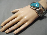 Thick Heavy Artistic Vintage Native American Navajo Blue Turquoise Sterling Silver Bracelet Cuff-Nativo Arts