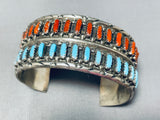 Native American Amazing Vintage Navajo Coral Turquoise Sterling Silver Bracelet Cuff-Nativo Arts