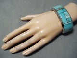 Heavy Thick Native American Navajo Turquois Einlay Sterling Silver Bracelet-Nativo Arts