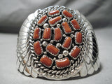 Huge Modernistic Native American Navajo Chunky Coral Sterling Silver Bracelet Ring Set-Nativo Arts