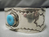 Hand Tooled Vintage Native American Navajo Native American Navajo Sky Blue Turquoise Sterling Silver Bracelet-Nativo Arts