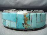 Heavy Thick Native American Navajo Turquois Einlay Sterling Silver Bracelet-Nativo Arts