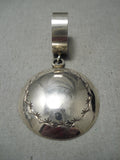 Advanced Technique Hand Tooled Vintage Native American Navajo Sterling Silver Button Pendant-Nativo Arts