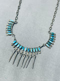 Impressive Vintage Native American Zuni Turquoise Sterling Silver Necklace Signed-Nativo Arts