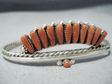 Exquisite Zuni Coral Needlepoint Sterling Silver Bracelet Native American-Nativo Arts