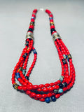 Authentic Singer Native American Navajo Coral Sterling Silver Turquoise Necklace-Nativo Arts