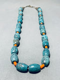 Native American Rare Football Bead Vintage Navajo Spiderweb Turquoise Sterling Silver Necklace-Nativo Arts