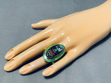 Most Unique Native American Navajo Gaspeite Turquoise Sterling Silver Inlay Ring-Nativo Arts