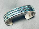 Intricately Inlaid Triple Row Vintage Native American Zuni Turquoise Sterling Silver Bracelet-Nativo Arts