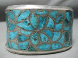 One Of The Best Vintage Native American Zuni Turquoise Floral Sterling Silver Bracelet Old-Nativo Arts