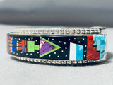 One Of The Best Native American Navajo Gaspeite Turquoise Inlay Sterling Silver Bracelet-Nativo Arts