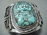 Native American Important Hand Carved Kachina Turquoise Francisco Gomez Sterling Silver Bracelet-Nativo Arts
