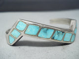 Exceptional Vintage Native American Navajo Blue Diamond Turquoise Sterling Silver Bracelet Old-Nativo Arts