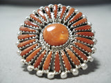 One Of The Best Native American Zuni Coral Sun Sterling Silver Ring-Nativo Arts