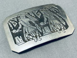 Dancing Kachina Vintage Native American Navajo Hand Carved Sterling Silver Buckle-Nativo Arts