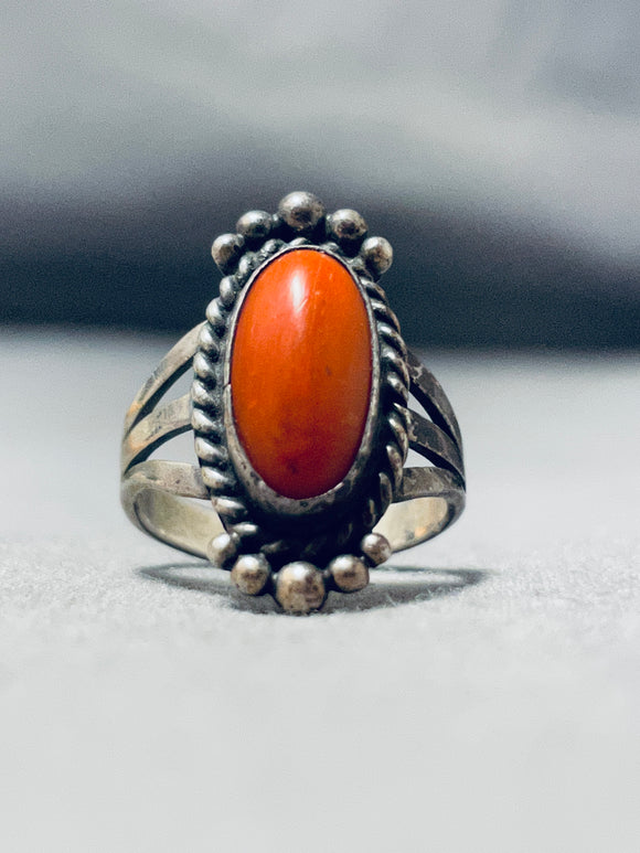 Fabulous Vintage Native American Zuni Coral Sterling Silver Ring-Nativo Arts