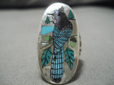 Important Native American Zuni Harland Coonsis Turquoise Blue Bird Sterling Silver Ring-Nativo Arts