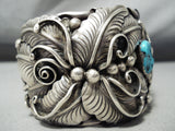 For Large Wrist- Biggest Vintage Native American Navajo Turquoise Eagle Sterling Silver Bracelet-Nativo Arts