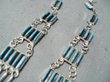 Ash Laate Native American Zuni Needle Turquoise Sterling Silver Chandelier Earrings-Nativo Arts