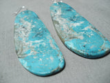 Huge Slab Turquoise Native American Sterling Silver Earrings-Nativo Arts