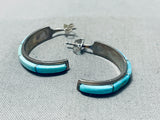 Marvelous Vintage Native American Navajo Blue Gem Turquoise Sterling Silver Earrings-Nativo Arts