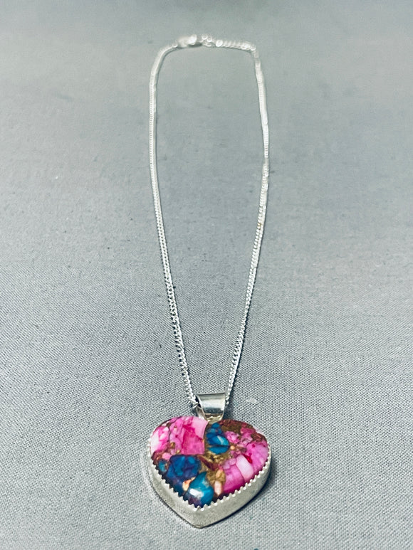 Fascinating Native American Navajo purple mohave turquoise Heart Sterling Silver Necklace-Nativo Arts