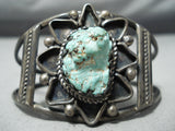 Starburst Vintage Native American Navajo Green Turquoise Sterling Silver Bracelet Old-Nativo Arts