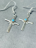 Brilliant Native American Navajo Sleeping Beauty Turquoise Sterling Silver Cross Earrings-Nativo Arts