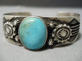 Magnificent Vintage Native American Navajo Blue Gem Turquoise Sterling Silver Bracelet Cuff-Nativo Arts