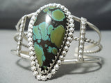 Huge Vintage Native American Navajo Teardrop Spiderweb Green Turquoise Sterling Silver Bracelet-Nativo Arts