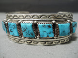So Rare!! Slanted Squared Turquoise Vintage Native American Navajo Sterling Silver Bracelet-Nativo Arts