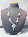 Eye Catching Vintage Native American Navajo Turquoise Sterling Silver Dangle Necklace-Nativo Arts