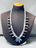 Native American One Of The Most Unique Santo Domingo Turquoise Shell Sterling Silver Necklace-Nativo Arts