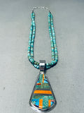 Native American Important Santo Domingo Turquoise Inlay Sterling Silver Necklace-Nativo Arts