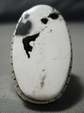 Spectacular Vintage Native American Navajo White Buffalo Turquoise Sterling Silver Ring-Nativo Arts