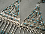 Intricate Vintage Zuni Native American Sterling Silver Turquoise Needle Earrings-Nativo Arts