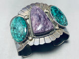 One Of Craziest Ever Vintage Native American Navajo Charoite Turquoise Sterling Silver Bracelet-Nativo Arts