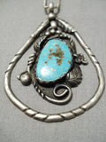 Marvelous Vintage Native American Navajo Turquoise Teardrop Sterling Silver Necklace Old-Nativo Arts