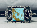 Native American Huge Scorpion Navajo #8 Turquoise Squared Sterling Silver Bracelet-Nativo Arts