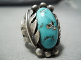 Heavy Large Vintage Native American Navajo Old Morenci Turquoise Sterling Silver Ring Old-Nativo Arts