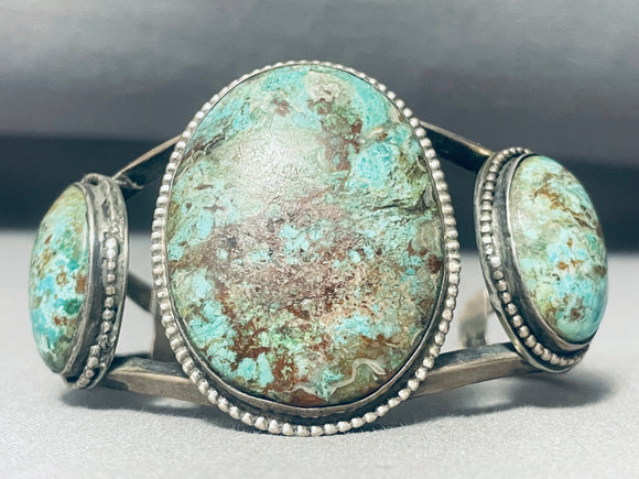 Opulent Vintage Native American Navajo 3 Stone Turquoise Sterling Silver Bracelet Cuff Old-Nativo Arts