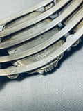 One Of The Most Unique Ever Native American Navajo Turquoise Inlay Sterling Silver Bracelet-Nativo Arts