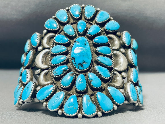 Important Vintage Native American Zuni Turquoise Cluster Sterling Silver Bracelet-Nativo Arts