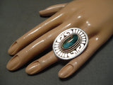 Detailed Huge Vintage Native American Navajo Hand Carved Sterling Silver Royston Turquoise Ring-Nativo Arts