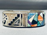 Dean Brown Jaw Dropping Vintage Native American Navajo Turquoise Inlay Sterling Silver Bracelet-Nativo Arts
