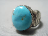 Important Vintage Native American Navajo Blue Gem Turquoise Sterling Silver Ring-Nativo Arts