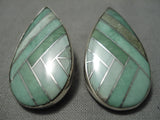 Detailed!! Native American Green Turquoise Sterling Silver Earrings-Nativo Arts