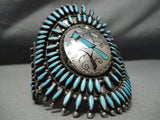 One Of Biggest Best Vintage Native American Navajo Turquoise Bluejay Sterling Silver Bracelet-Nativo Arts