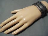 Incredible Vintage Native American Navajo Hand Tooled Sterling Silver Bracelet Old-Nativo Arts